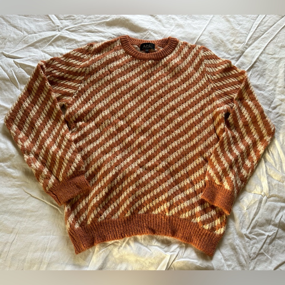 Like new A.P.C. Paris mohair diagonal striped crew neck sweater size Medium